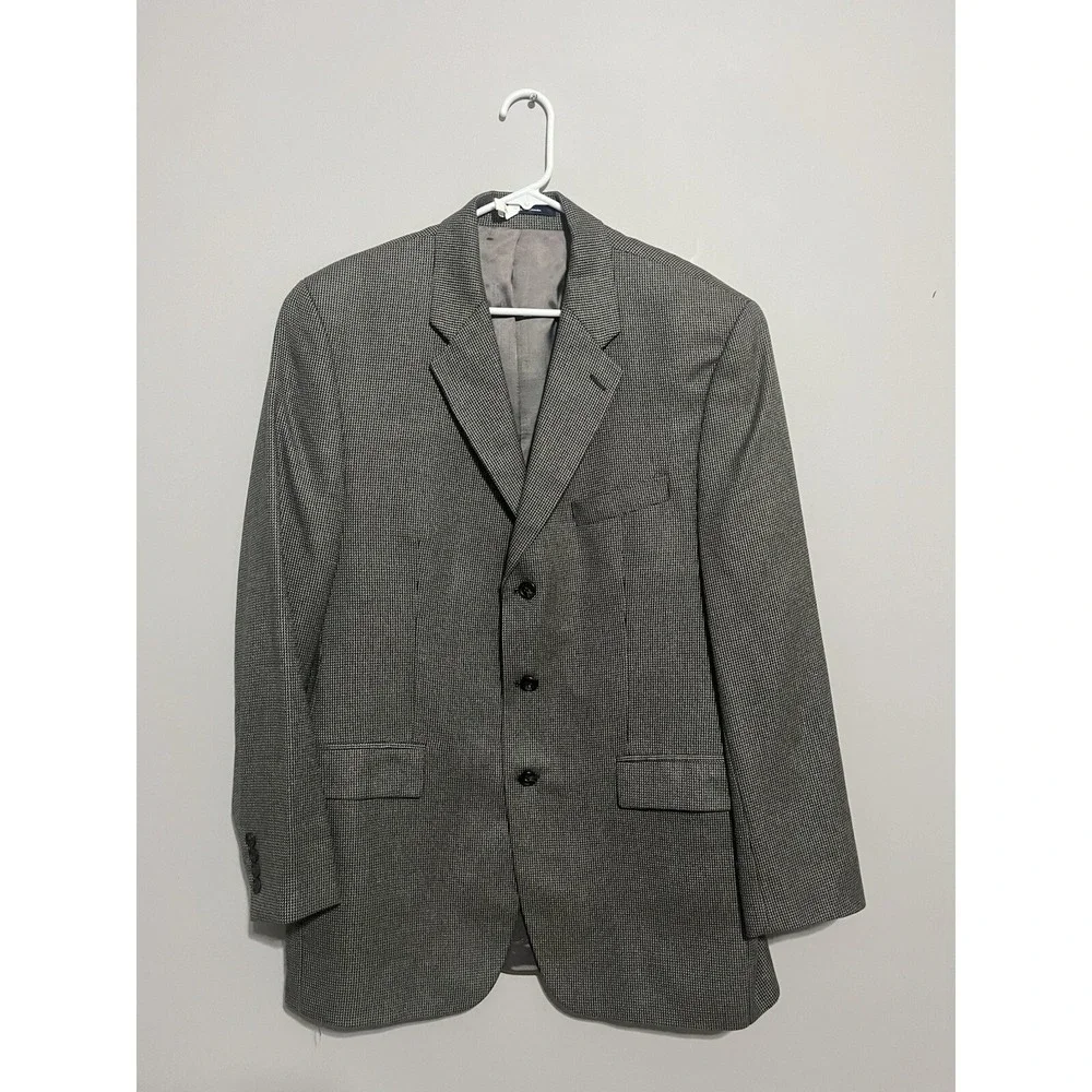 Vintage Canada CHAPS RALPH‎ LAUREN Silk Wool Houndstooth Blazer Jacket Suit 42L